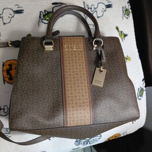 Guess Brown and Tan Shoulder Bag